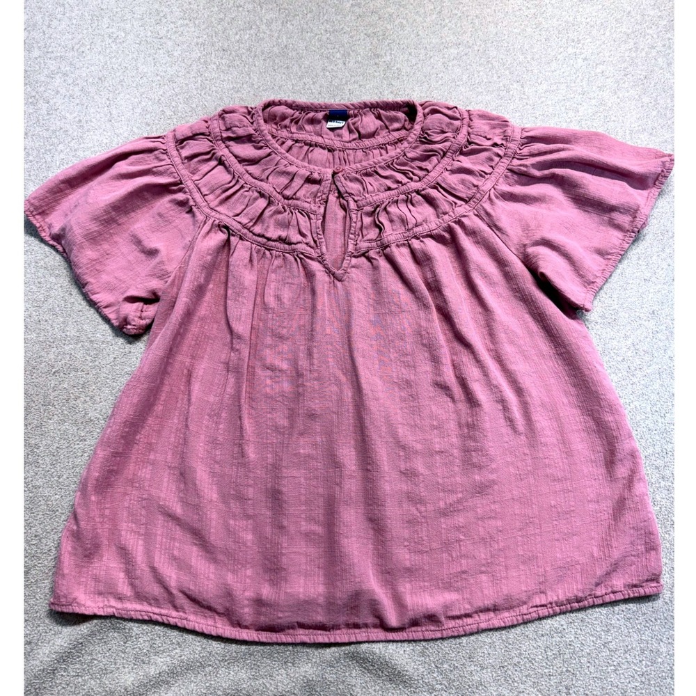 Old Navy Peasant Top Womens Size S Mauve Pink Gauze Pintuck Ruffle Keyhole Boho